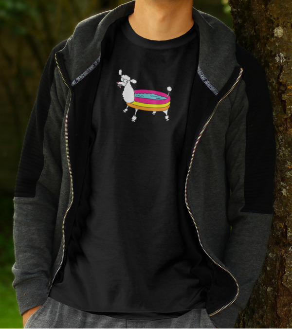 Humorous Pooldle Cartoon Poodle With Inflatable Pool T-Shirt