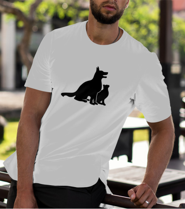 Dog And Cat Silhouette Companions Friendship T-Shirt