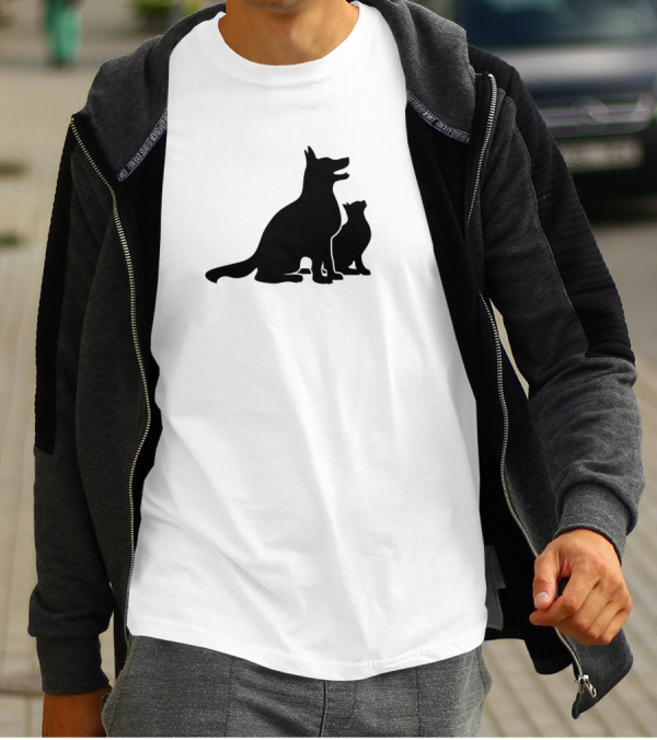 Dog And Cat Silhouette Companions Friendship T-Shirt