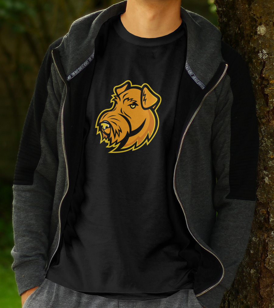 Airedale Terrier Dog Mascot Artwork Bold Yellow Canine Head T-Shirt