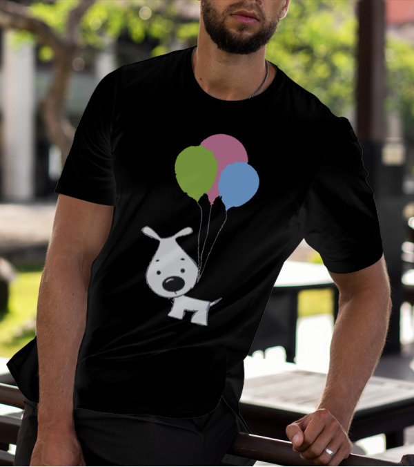 Playful Dog With Colorful Balloons Floating Effortlessly T-Shirt