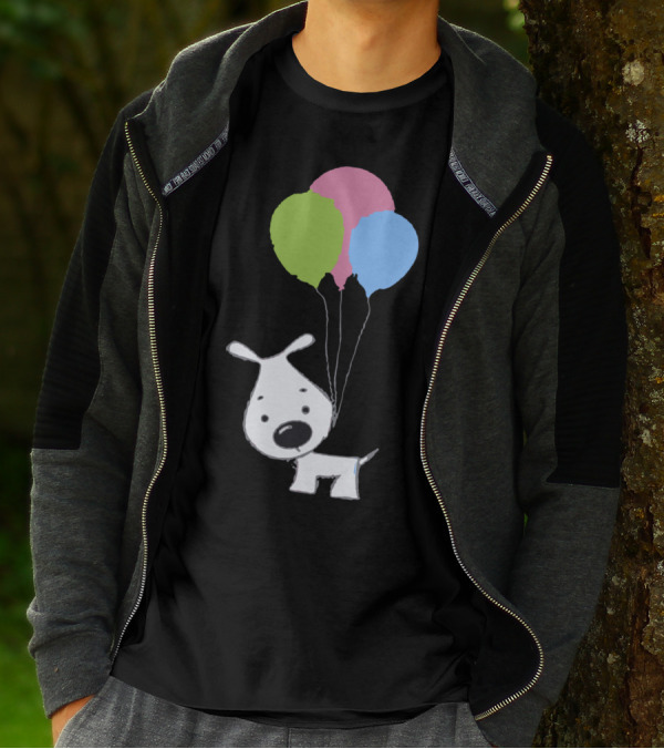 Playful Dog With Colorful Balloons Floating Effortlessly T-Shirt
