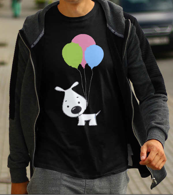 Playful Dog With Colorful Balloons Floating Effortlessly T-Shirt
