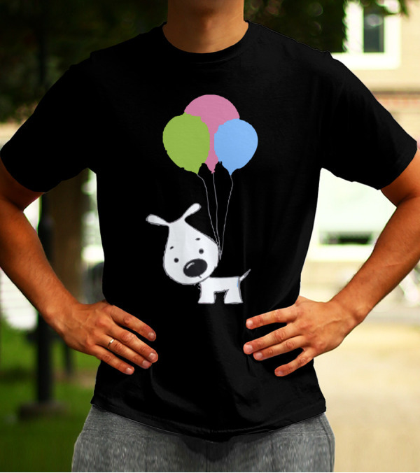 Playful Dog With Colorful Balloons Floating Effortlessly T-Shirt