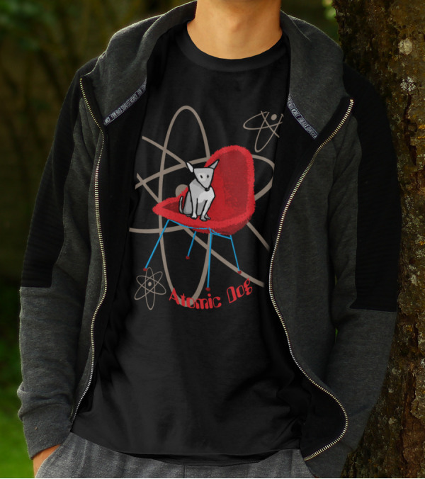 Atomic Dog On Red Hairy Chair With Atomic Symbols T-Shirt