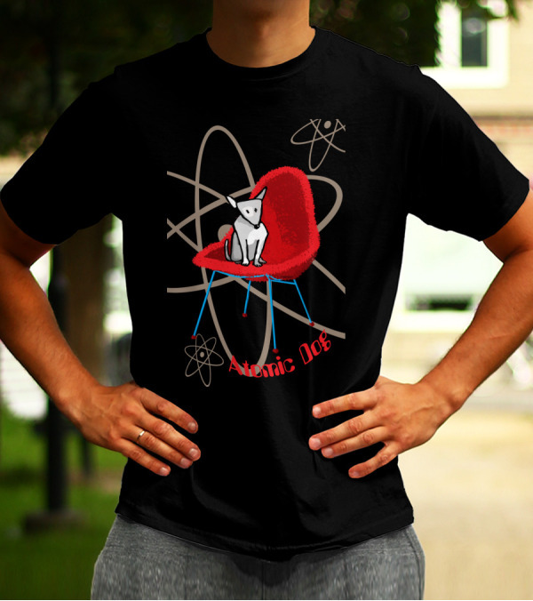 Atomic Dog On Red Hairy Chair With Atomic Symbols T-Shirt