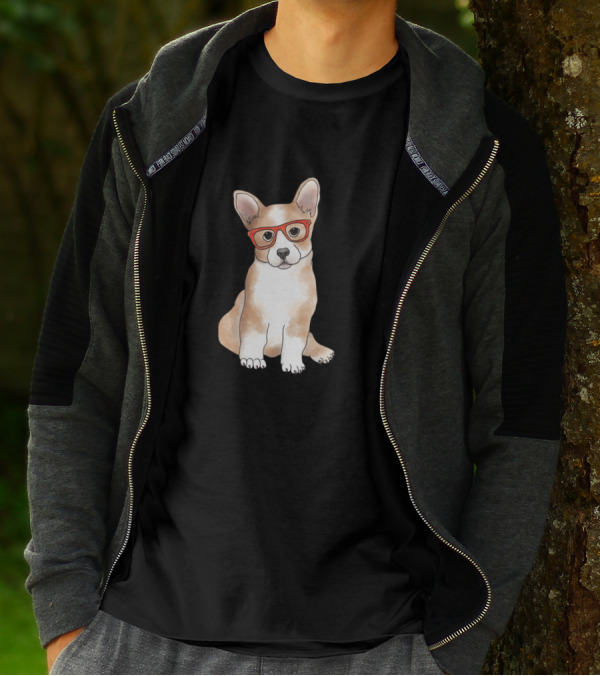 Cuddly Corgi Wearing Red Glasses Sitting Adorably T-Shirt