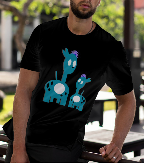 Youthful Blue Creature Duo With Purple Flower Tufts And White Spots T-Shirt