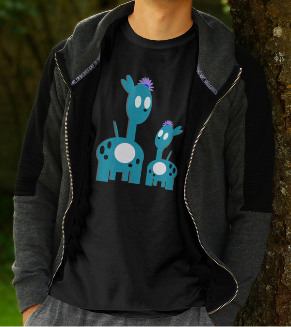 Youthful Blue Creature Duo With Purple Flower Tufts And White Spots T-Shirt