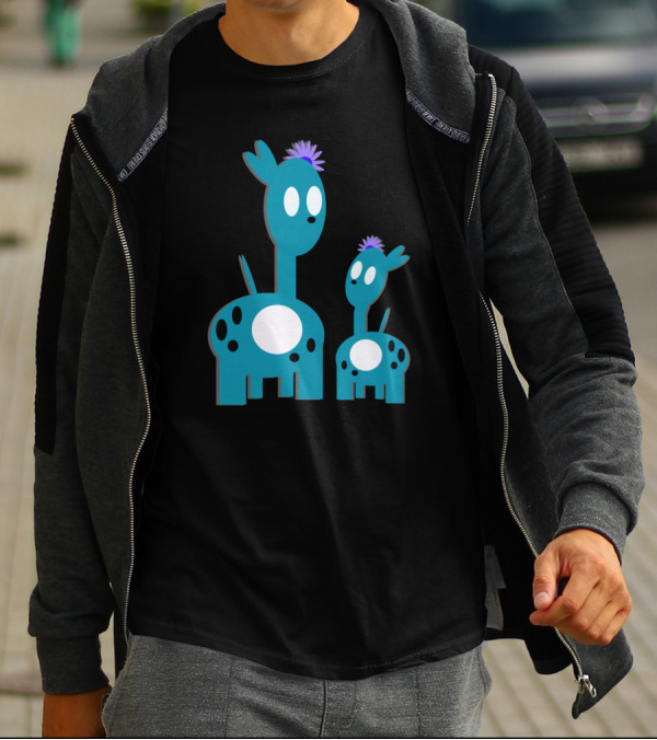 Youthful Blue Creature Duo With Purple Flower Tufts And White Spots T-Shirt