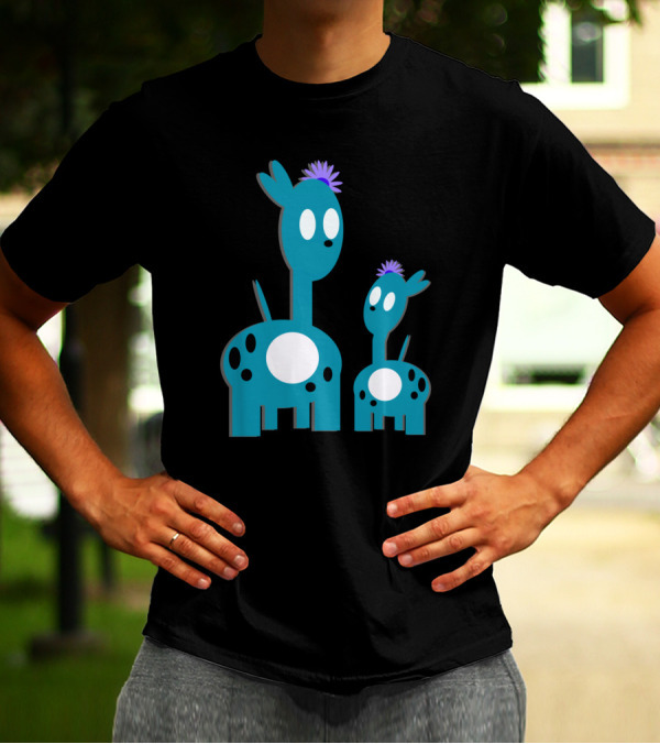 Youthful Blue Creature Duo With Purple Flower Tufts And White Spots T-Shirt