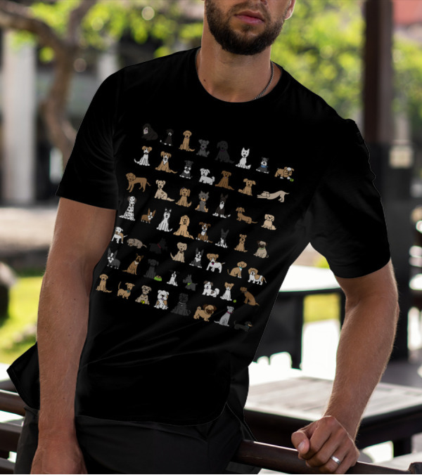 Dogs Dogs Dogs Pattern With Cartoon Dog Illustration Variety T-Shirt