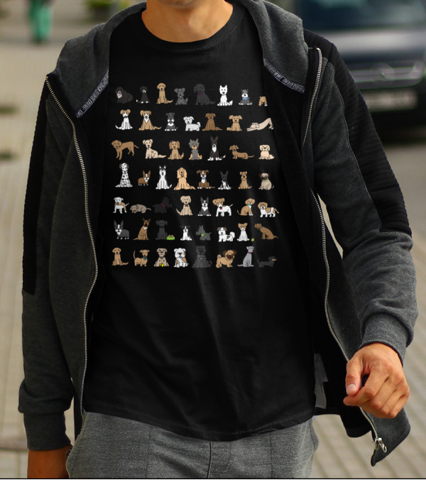 Dogs Dogs Dogs Pattern With Cartoon Dog Illustration Variety T-Shirt