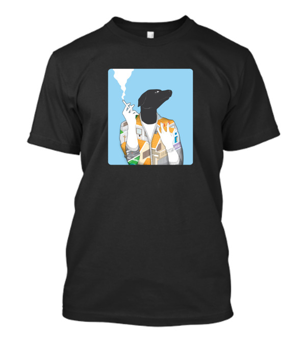 The Doggy House Smoking Dog In Multi-patched Jacket T-Shirt