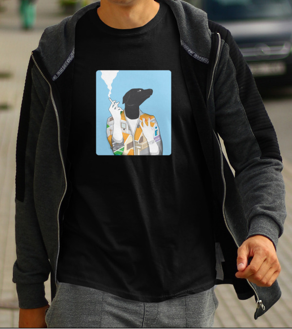 The Doggy House Smoking Dog In Multi-patched Jacket T-Shirt