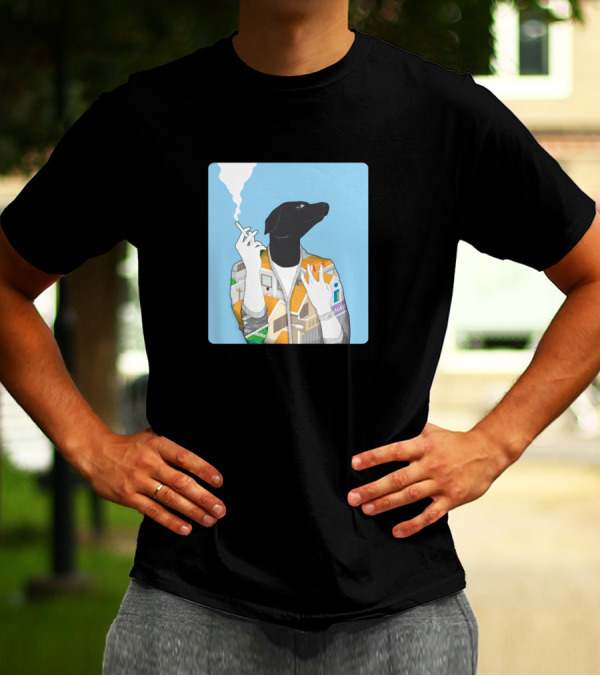 The Doggy House Smoking Dog In Multi-patched Jacket T-Shirt