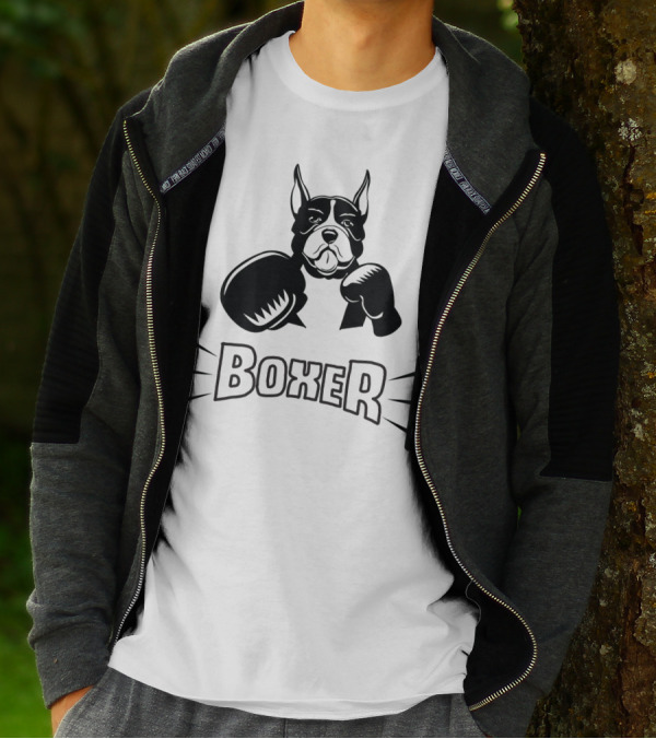 Boxer Dog With Boxing Gloves And Text Boxer In Ring Style Font T-Shirt