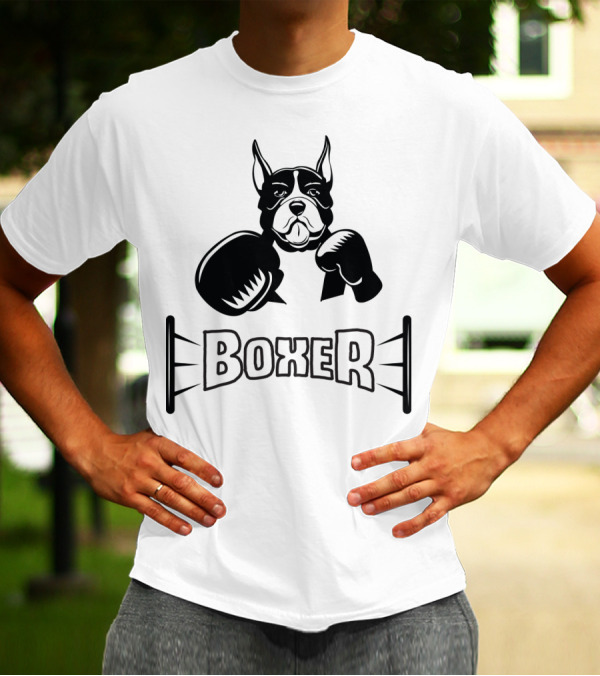 Boxer Dog With Boxing Gloves And Text Boxer In Ring Style Font T-Shirt
