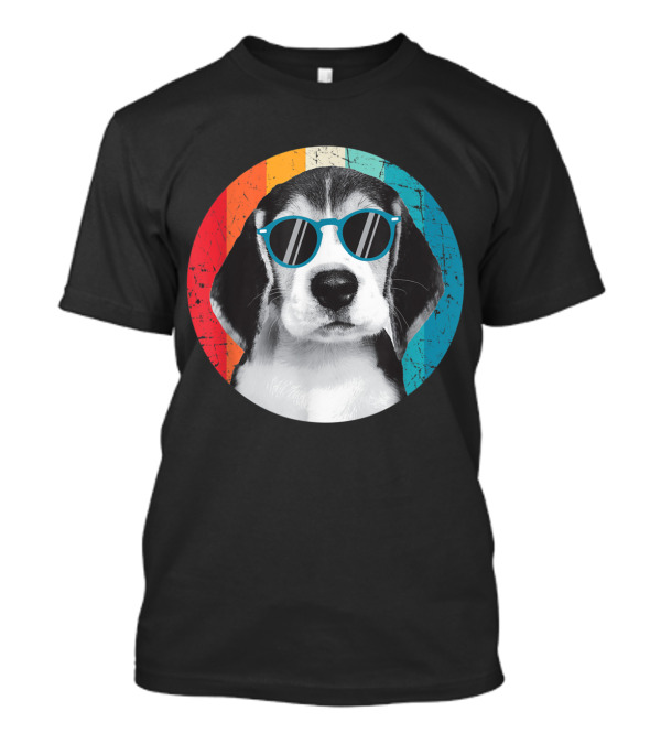 Beagle Wearing Sunglasses Retro Rainbow Circle T-Shirt