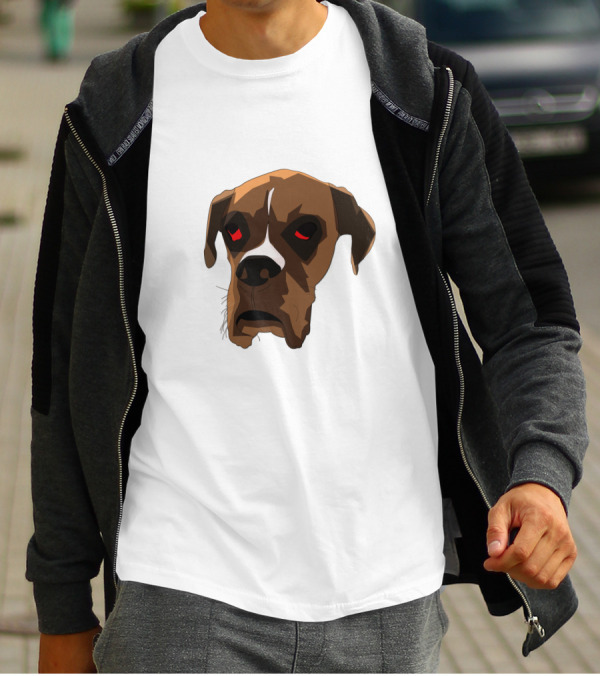 Red Eyed Boxer Dog Face With Intense Expression T-Shirt