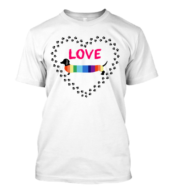 Love Dachshunds Paw Print Heart With Rainbow Colors T-Shirt