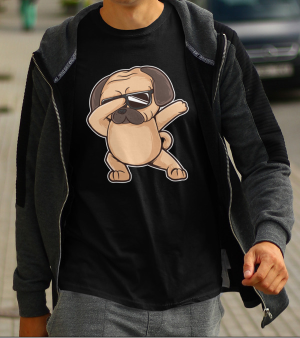 Funny Dabbing Pug Dog Wearing Sunglasses Dab Pose T-Shirt