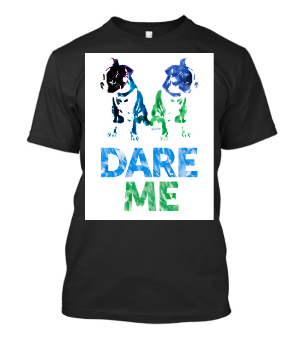 Double Dog Dare Me Blue Green Watercolor Motif T-Shirt