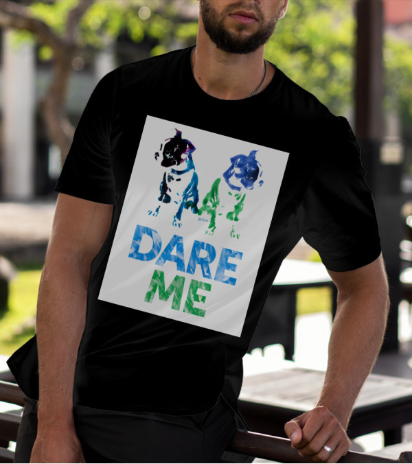 Double Dog Dare Me Blue Green Watercolor Motif T-Shirt