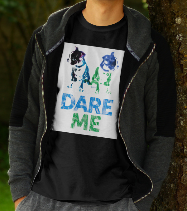 Double Dog Dare Me Blue Green Watercolor Motif T-Shirt