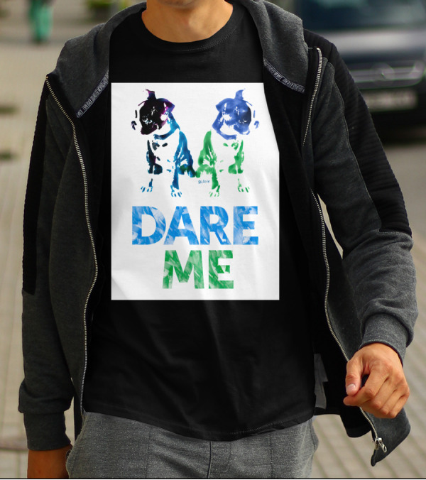 Double Dog Dare Me Blue Green Watercolor Motif T-Shirt