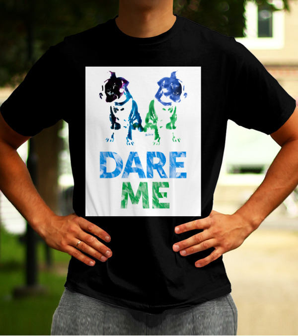 Double Dog Dare Me Blue Green Watercolor Motif T-Shirt