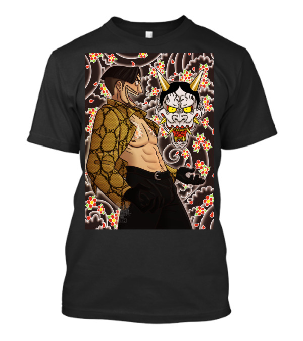 Mad Dog Of Shamano Oni Mask Floral Pattern Shirtless Character T-Shirt