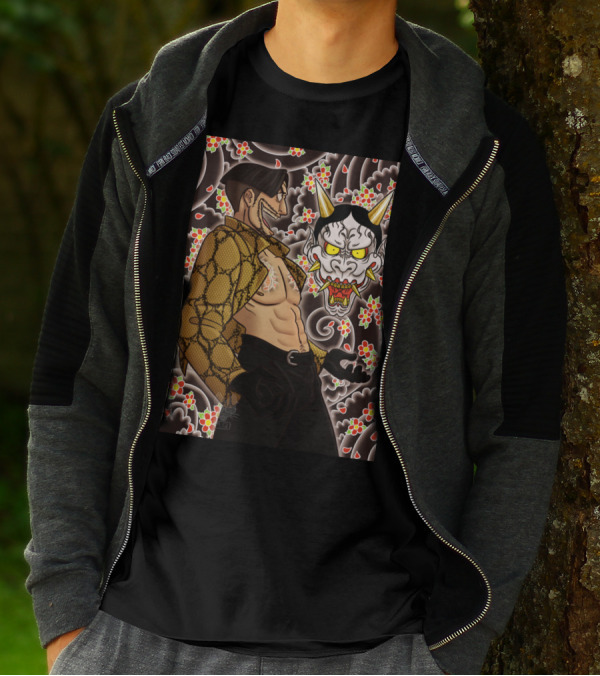 Mad Dog Of Shamano Oni Mask Floral Pattern Shirtless Character T-Shirt