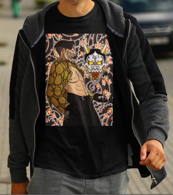 Mad Dog Of Shamano Oni Mask Floral Pattern Shirtless Character T-Shirt