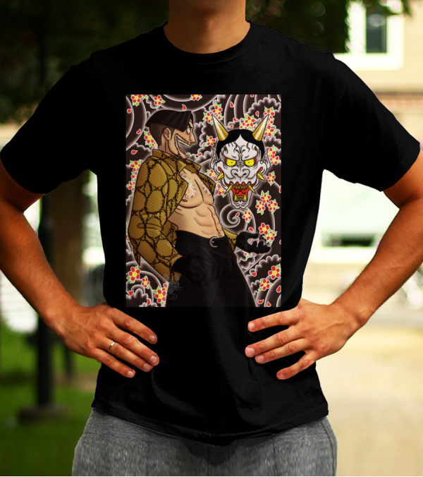 Mad Dog Of Shamano Oni Mask Floral Pattern Shirtless Character T-Shirt