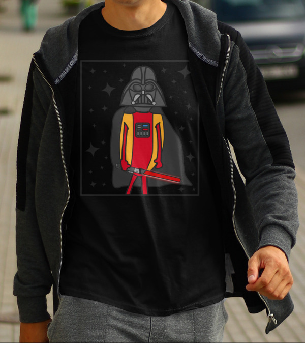 Darth Hot Dog Star Wars Parody Character Lightsaber Helmet Cape T-Shirt