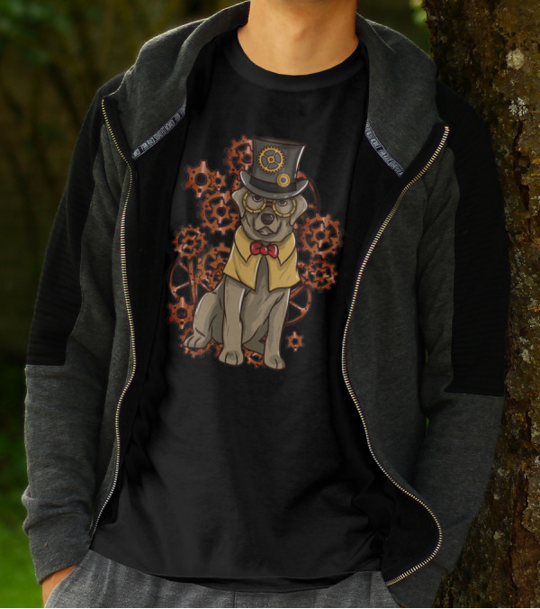 Steampunk Dog With Top Hat And Gears Detective T-Shirt