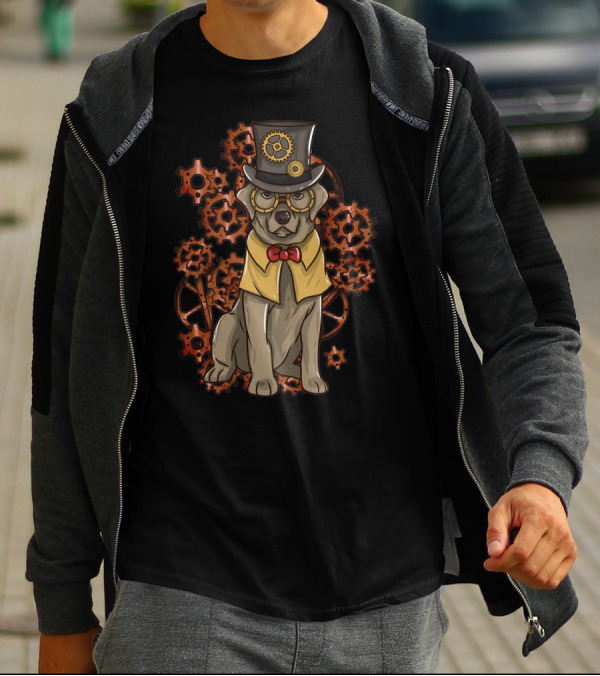 Steampunk Dog With Top Hat And Gears Detective T-Shirt