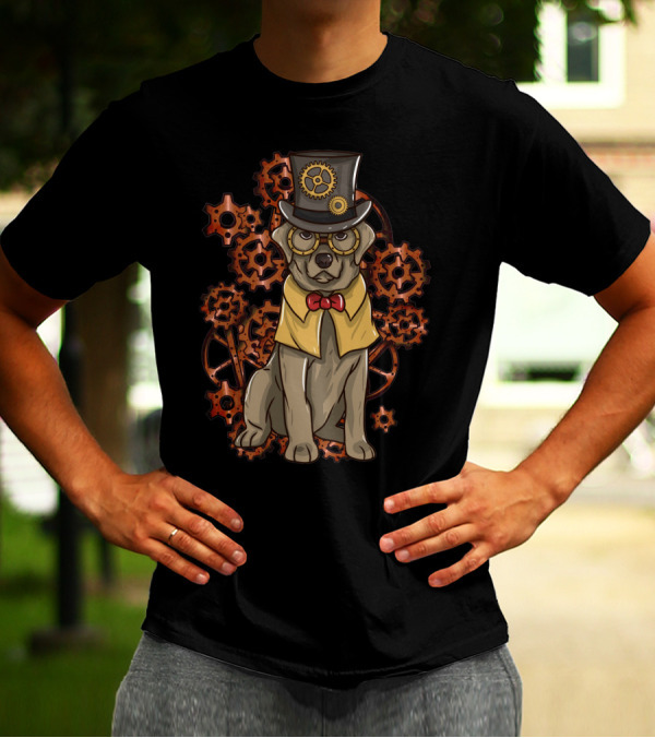 Steampunk Dog With Top Hat And Gears Detective T-Shirt