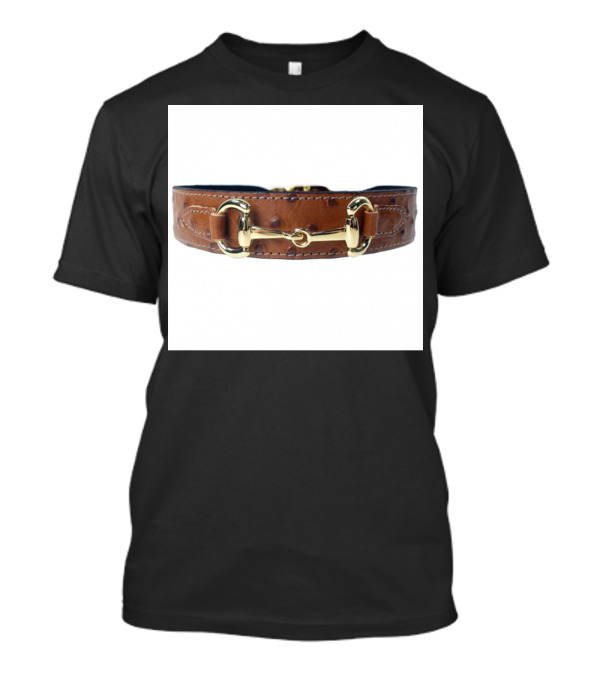 Luxury Brown Leather Dog Collar With Gold Hardware And Equine-Inspired T-Shirt