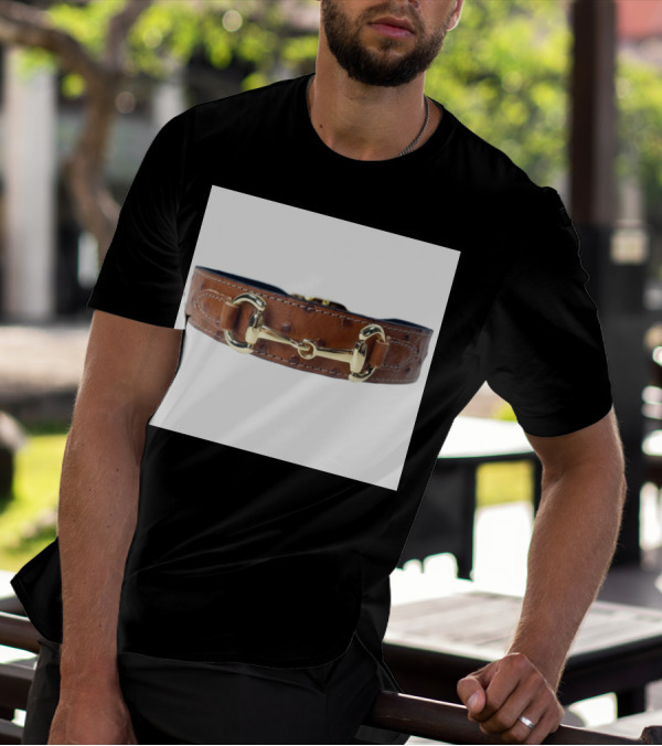 Luxury Brown Leather Dog Collar With Gold Hardware And Equine-Inspired T-Shirt