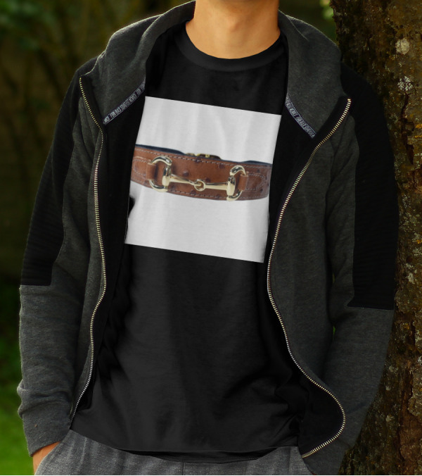 Luxury Brown Leather Dog Collar With Gold Hardware And Equine-Inspired T-Shirt
