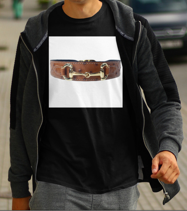 Luxury Brown Leather Dog Collar With Gold Hardware And Equine-Inspired T-Shirt