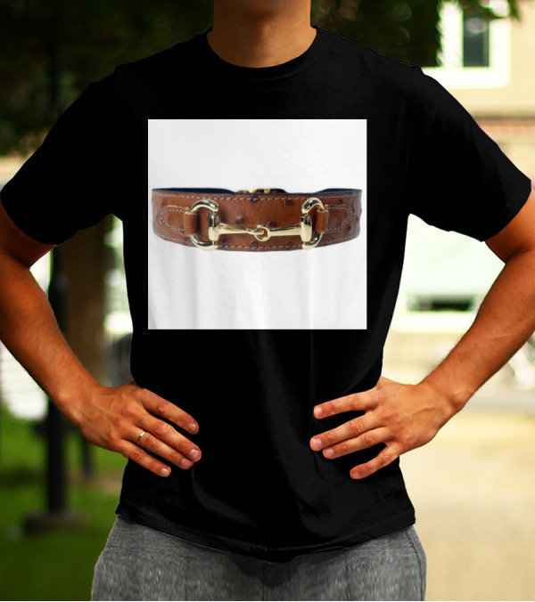 Luxury Brown Leather Dog Collar With Gold Hardware And Equine-Inspired T-Shirt