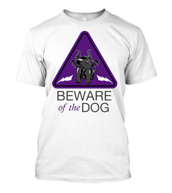 Beware Of The Dog With Horns And Bat Wings Inside Purple Triangle T-Shirt