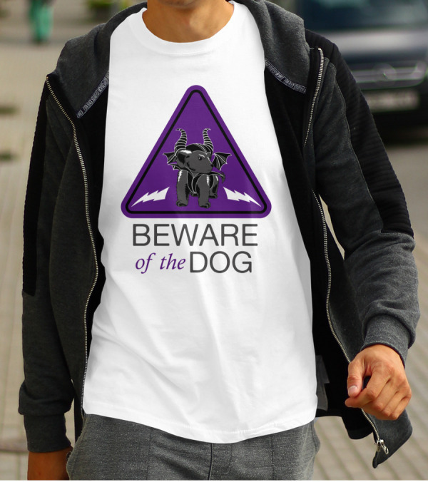 Beware Of The Dog With Horns And Bat Wings Inside Purple Triangle T-Shirt