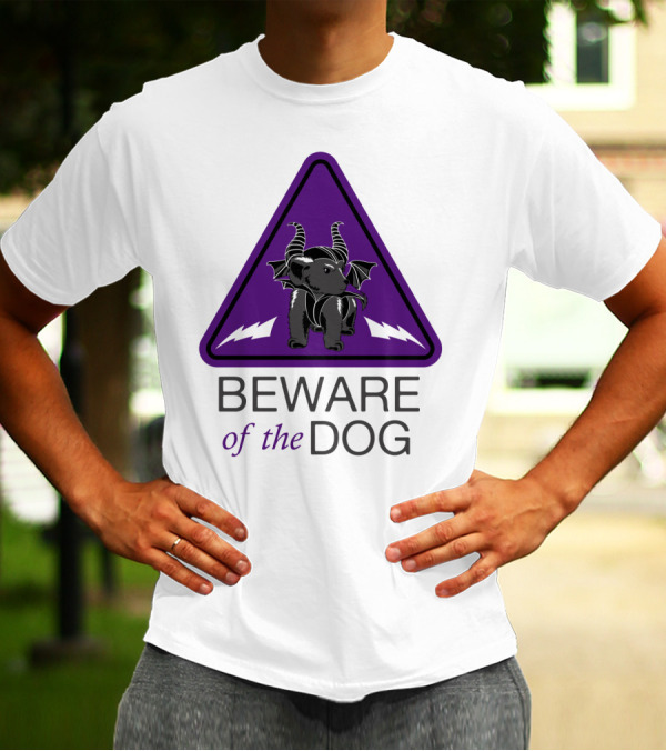 Beware Of The Dog With Horns And Bat Wings Inside Purple Triangle T-Shirt