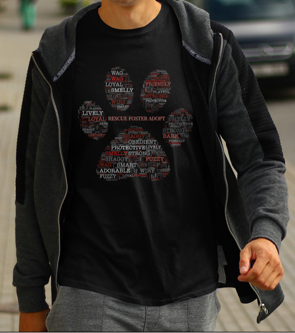 Paw Print With Dog Lovers Rescue Foster Adopt Emphasizing Loyal Friendly Protective Traits T-Shirt