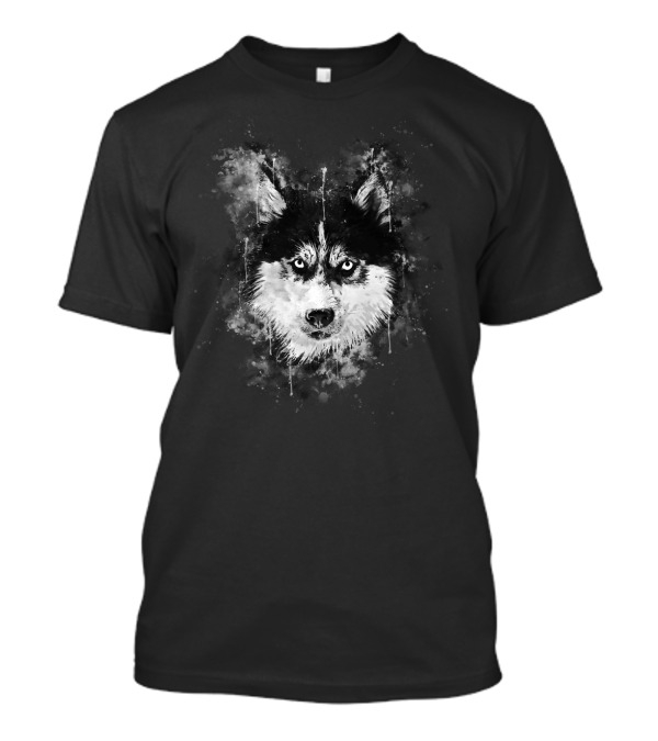 Husky Dog Face Watercolor Splatter T-Shirt