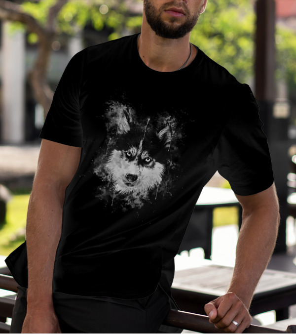Husky Dog Face Watercolor Splatter T-Shirt